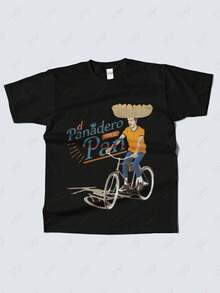 Camiseta Gráfica de Cultura Mexicana para Hombres con Estampado de Pachuco, Sombrero B y Bicicleta, Cuello Redondo, Ropa Urbana Casual, Ajuste Cómodo, Lavable a Máquina, Regalo Perfecto para Cumpleaños y Fiestas, Diseño Divertido y Cómodo - Negro - Ver 1