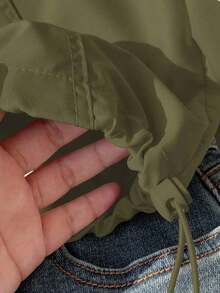 Chaqueta cortavientos casual color caqui, simple y de moda para uso diario en otoño/invierno - Verde militar - Ver 5