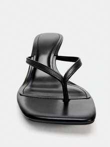 Summer Metal Decor Strap High Heel Sandals, Minimalist Resort Style Thin Heel Mule Shoes,Flip Flops - Black - View 5