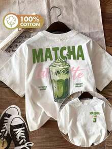 Camiseta 100% Algodón Puro de 180g, Matcha, Latte, Gráfica.Camisa de Verano para Mujer con Cuello Redondo Relajado, Corte Holgado, Tacto Suave, Material Transpirable - Blanco - Ver 6