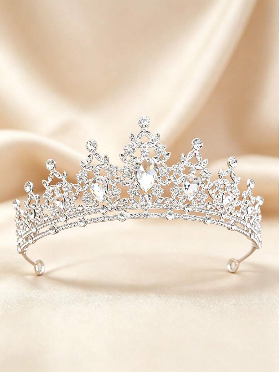 1 chiếc vương miện cô dâu pha lê sang trọng phong cách Baroque Retro - Phụ kiện đội đầu pha lê thanh lịch, tinh tế, thích hợp cho váy cưới, tiệc cưới, quà tặng ngày Valentine. - Bạc - Xem 1