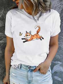 Mexican Art Printed Short Sleeve T-Shirts For Women, Modern And Casual, Machine Washable, Comfortable Fit, Cotton T-Shirt For Coordinated Family - 白色3 - 查看 12