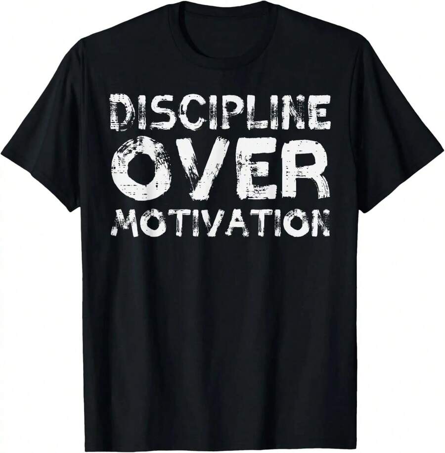 Disciplina en el Gimnasio, Motivación, Entrenamiento, Fitness, Camiseta Deportiva para Hombres y Mujeres, Camisetas con Gráficos de Letras - Negro - Ver 1
