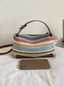 Vintage Fashionable Large Capacity Woven Tote Bag, Beach Holiday Straw Crossbody Bag - Multicolor - View 6