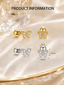 1 chiếc khuyên tai hình bướm bằng bạc 925 đính đá Cubic Zirconia – Khuyên tai sụn nhỏ nhắn, không gây dị ứng dành cho nữ - đơn - Xem 2