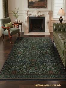 1pc Bohemian Style Paris Garden Printed Carpet, Suitable For Living Room, Bedroom, Dining Room, Dorm, Office And Other Home Decor, Non-Slip Vintage Farmhouse Style Rug - Dark Green - View 7