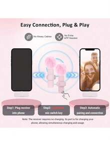 Wireless Lavalier Microphone For Smartphone, Plug-Play Wireless Microphone For Video/Audio Recording, Clip On Lapel Mic For Interview/Vlog/Teaching - Pink - View 3
