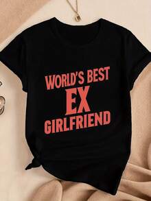 Playeras de Mujer de Algodón Oversize Moda 2026, Camiseta Cómoda para Mujer "Ex-Girlfriend", Suave y Acogedora, Simple para Uso Diario, Manga Corta. - Negro - Ver 1