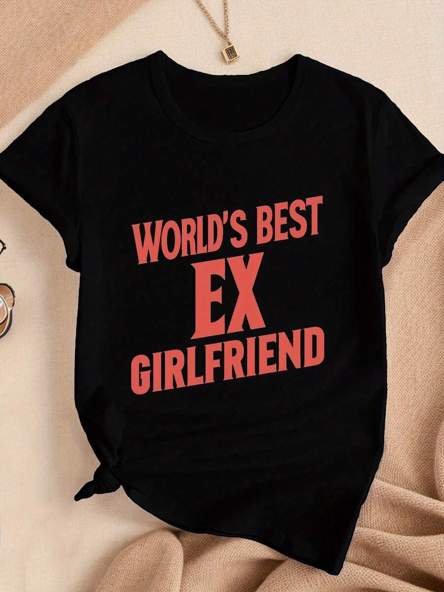 Playeras de Mujer de Algodón Oversize Moda 2026, Camiseta Cómoda para Mujer "Ex-Girlfriend", Suave y Acogedora, Simple para Uso Diario, Manga Corta. - Negro - Ver 1