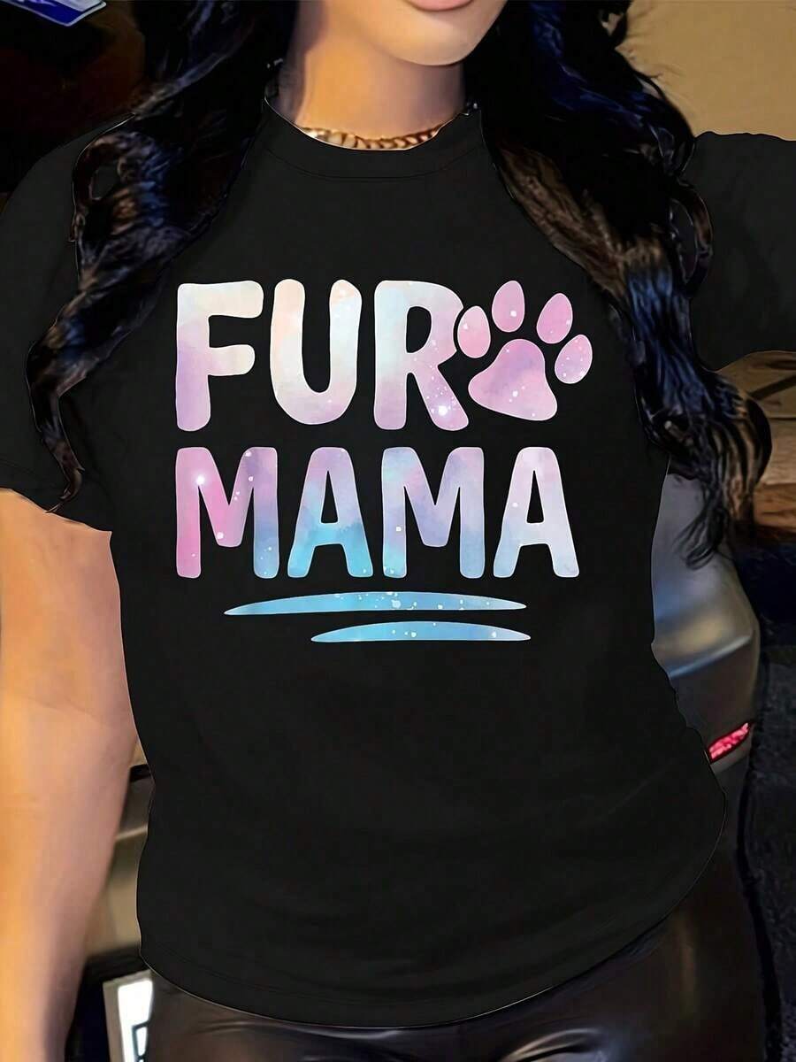 Camiseta de Mujer Y2K con Estampado de Pata y Hueso para Amantes de Mascotas - 100% Casual, Cuello Redondo, Ajuste Cómodo para Todas las Temporadas, Lavable a Máquina, Diseño con Letras de Pata y Hueso, Ideal para Eventos Temáticos y Atuendos Casuales Adecuado como regalo. playera de mujer. blusas>elegantes. boho chic,Top de mujer suave, transpirable y cómodo, ideal para primavera, verano y otoño, perfecto para vacaciones, viajes y uso diario. - Negro - Ver 1
