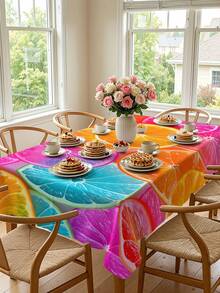 1/2pcs Tablecloth, Rainbow Fruit Slice Pattern, Polyester Material, Square Or Round Shape, Suitable For Kitchen, Dining Room, Coffee Table, Picnic, Camping, Countryside Decor, Tabletop Protection, Holiday Decoration, Vibrant And Fresh Style - Multicolor - View 12