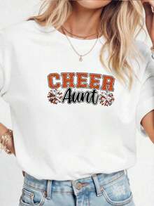 1 pieza Camiseta de Mujer "Loud Proud Cheer Aunt Team" con Pompones Naranjas para Animadoras, 180g, 100% Algodón - Negro 1 - Ver 8