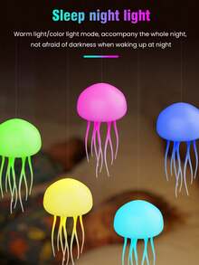 1pc New Night Light, Voice Control Jellyfish Lamp, Atmosphere Light, Bedroom Small Night Light, USB Rechargeable With Switch, Indoor Lighting, Full Color Gradient Voice Control Jellyfish Creative Shape Lamp, Creative Sensing Atmosphere, Floating Dynamic Tentacles Hanging Lamp, Suitable As Gift For Thanksgiving, Easter, New Year For Family And Friends - Multicolor - View 6