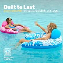 Sloosh - Flotadores inflables para Piscina para Adultos, Paquete de 2 sillas de Piscina con portavasos, Hamaca con Fideos para Relajarse, divertirse en el Agua en Verano, Nadar, Fiestas en la Playa - Azul rosa - Ver 4