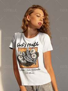 1 pieza de camiseta con estampado "La Matemática de Dios" (5 panes y 2 peces), camiseta divertida de fe cristiana para mujer, de talla grande, 180g, 100% algodón, los diseños están completamente impresos. Unisexo. - Blanco - Ver 1