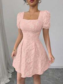 de mujer de manga abullonada y cuello cuadrado, de moda para el verano - Rosa - Ver 6