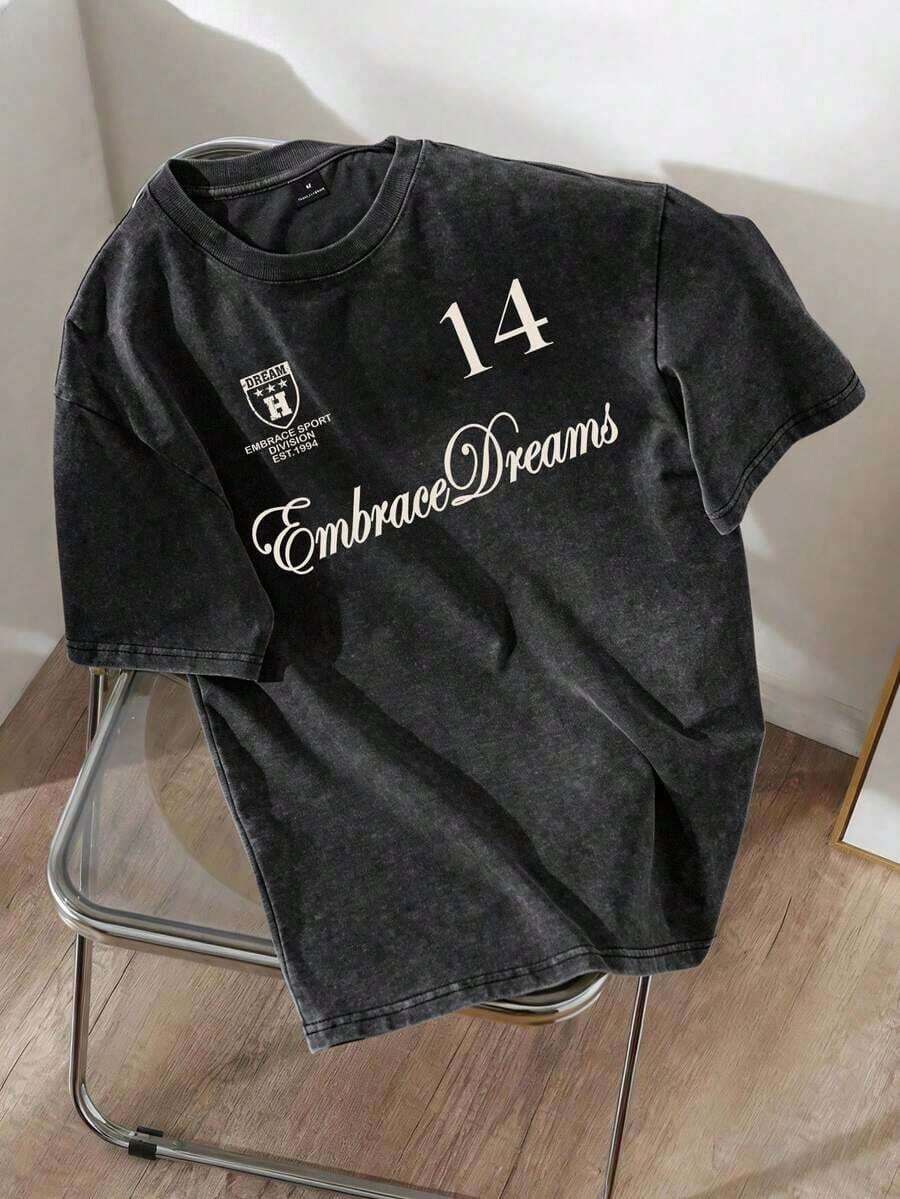 Camiseta de manga corta minimalista con estampado para hombre - Negro - Ver 1