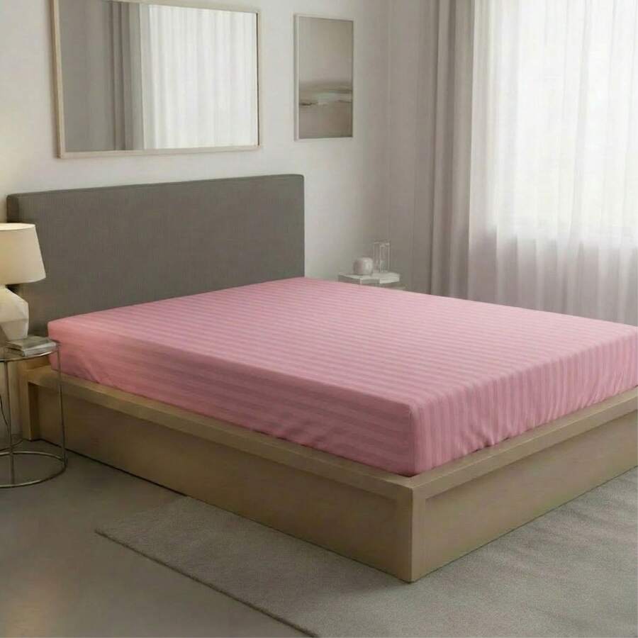 Fitted Sheet With Elastic All Around The Bottom, Cotton-Like Feel, Soft And Cool, Ideal For Spring, Available In Twin, Full, Queen, And King Sizes, Variety Of Colors, Perfect For Modern Bedrooms, Breathable And Comfortable For All Seasons - 淺粉色 - 查看 1