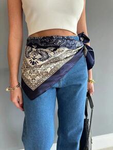 Women's Large Square Satin Scarf 90x90 Elegant Fashion Bandana For Hair And Neck - L1- Azul-marinho - 查看 10