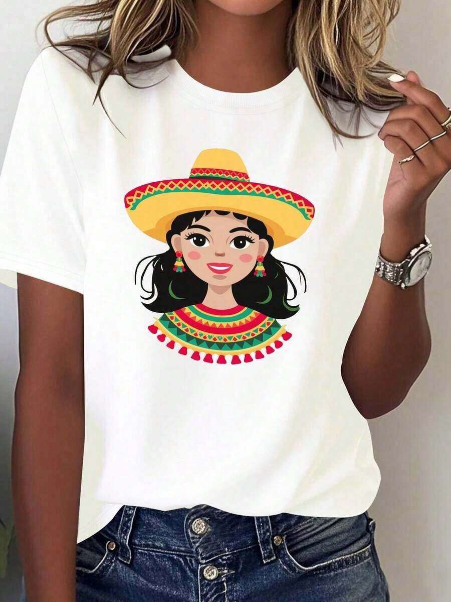 ComfortableCamiseta ligera de mujer para el Cinco de Mayo mexicano, cómoda, de color sólido, 100% algodón, opción popular.Fashion All-match Women's Short Sleeve T-shirt, Basic Style for Inner & Outer Wear - Blanco - Ver 1
