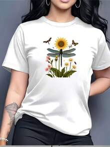 Hermosa Camiseta de Mariposa y Libélula - Una elegante elección para la moda femenina - El regalo de verano perfecto para amigas y familiares. Camiseta de manga corta cómoda y versátil. - Blanco - Ver 7