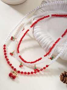 Yuzuo Deng Zi -2026-F-00830100 3pcs European And American Fashion Cherry Faux Pearl Decor Necklace, Suitable For Daily Wear - Multicolor - View 3