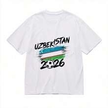 1 pieza de camiseta gráfica de manga corta y cuello redondo para mujer, diseño con temática de fútbol 2026, top informal para uso diario de fanáticos del deporte, 180g 100% algodón, los diseños están completamente impresos. Unisexo. - Blanco 4 - Ver 1