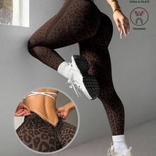 MewMuse. Dewbera 1 pieza Mallas con estampado de tulipanes y patrón de leopardo en la espalda en V para correr, deportes, yoga y fitness - Café integral - Ver 9