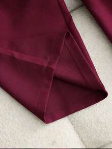 Pantalones casuales de mujer de unicolor con bolsillo y pliegues - Burdeos - Ver 5
