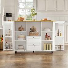 Kitchen Island On Casters With Fold-Down Worktop, Freestanding Kitchen Unit, Serving Cart With Storage Space, 2 Drawers, Spice Rack, Towel Rail, Lockable Casters, 120 * 45 (70) * 92 Cm - 白色 - 查看 5