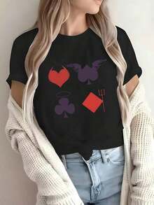 Camiseta de manga corta para mujer, primavera y verano, con estampado plano de letras, dibujos animados, animales adorables y diseños exquisitos, tallas de la S a la XXL, algodón 180 g/m². Los mejores regalos de camisetas para amigos o familiares, son adecuadas tanto para hombres como para mujeres, tallas S-XXXL, ideales para primavera, verano y otoño. - Negro - Ver 1