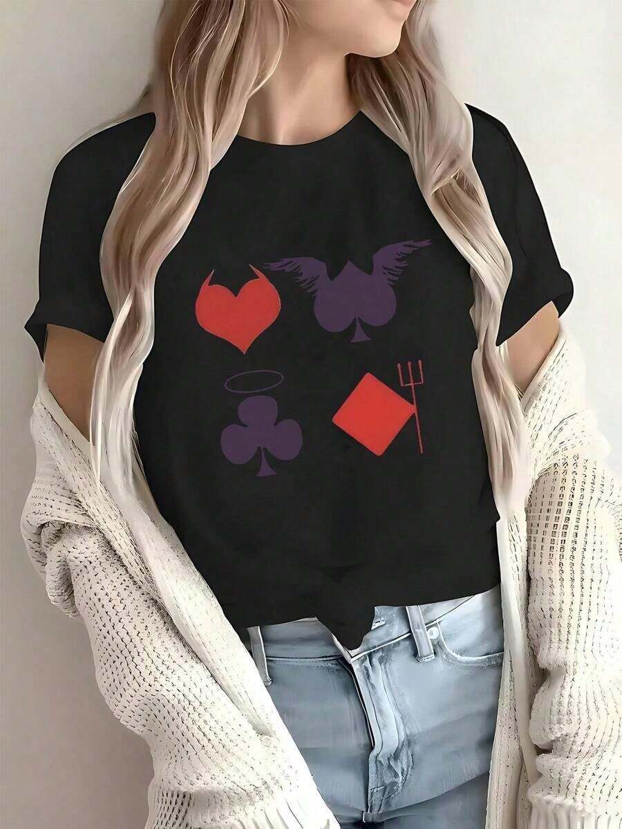 Camiseta de manga corta para mujer, primavera y verano, con estampado plano de letras, dibujos animados, animales adorables y diseños exquisitos, tallas de la S a la XXL, algodón 180 g/m². Los mejores regalos de camisetas para amigos o familiares, son adecuadas tanto para hombres como para mujeres, tallas S-XXXL, ideales para primavera, verano y otoño. - Negro - Ver 1