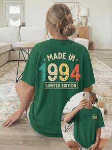 [Double-Sided Printing] Women's Casual Summer T-Shirt, MADE IN 1994 LIMITED, Suitable For Comfortable Wear In All Seasons, Limited Edition MADE IN 1994 With Colorful Digital Print, Versatile Clothing, Comfortable Material, Short-Sleeved T-Shirt, 100% Cotton For Fashion Enthusiasts. - 綠色 - 查看 1
