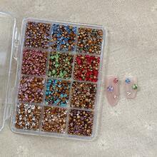 1 caja de brillantes de fondo afilado y redondo de colores, decoraciones de arte de uñas de imitación checa, bolas de brillantes redondos multifacéticos y brillantes de colores surtidos - Multicolor - Ver 8