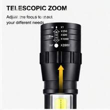 1pc Rechargeable 3-Level Adjustable Focus LED Flashlight, With USB Charging Cable And Protective Storage Box, Portable Flashlight For Outdoor Camping, Emergency Power Outage - senter - View 1