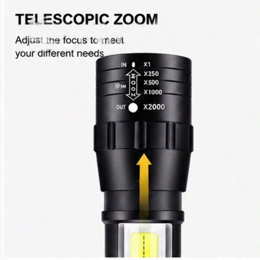 1pc Rechargeable 3-Level Adjustable Focus LED Flashlight, With USB Charging Cable And Protective Storage Box, Portable Flashlight For Outdoor Camping, Emergency Power Outage - senter - View 1