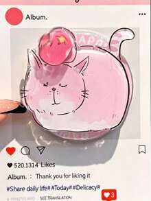 1个可爱卡通睡猫旋转苹果磁性手机支架，伸缩便携式桌面手机支架，适合作为节日礼物送给姐妹、女友和同学（搭配磁性贴纸使用，吸附更牢固） - 粉紅色瞌睡貓 - 查看 6