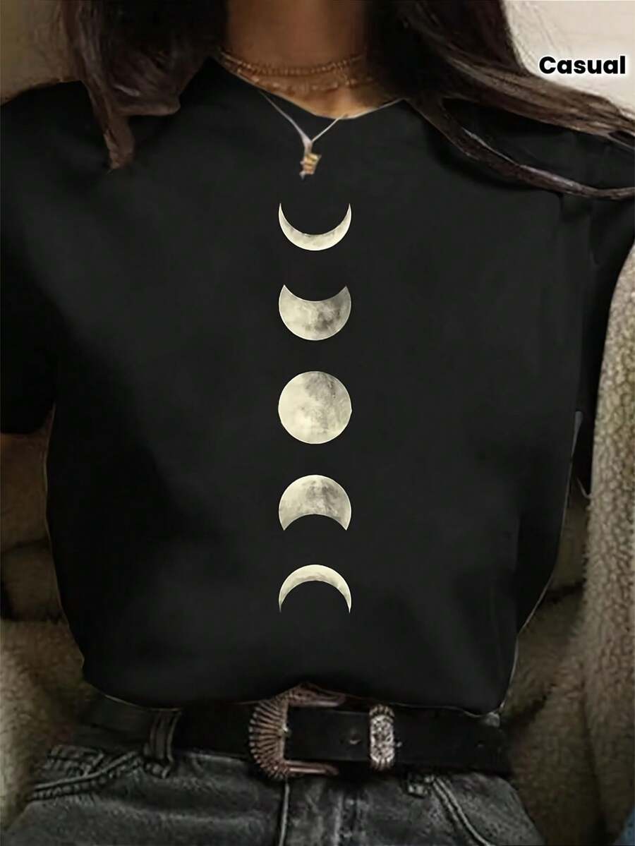 Camiseta negra casual de manga corta - Negro - Ver 1