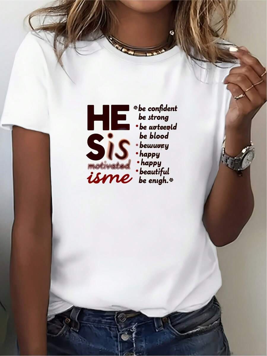 Él/Ella soy yo - Camiseta estampada de 180g | de sí mismo, fuerte y proactivo | Adecuado para reuniones familiares, eventos corporativos y como regalo. | Tops de verano modernos para mujer para el 4 de julio - Blanco - Ver 1