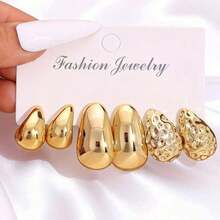 6-18pcs Vintage High-End Metallic Gold Tone Earrings For Women, Multi-Style Design Suitable For Commute, Dating, Versatile, High Polished Gold Plating Craftsmanship, Non-Irritating Material Comfortable To Wear, Unlock N Styles In One Set, Best Value, Suitable For Daily Wear And Vacation, Great Gift For Friends And Girlfriends - Gold - View 2