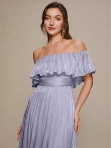 EVERPRETTY Elegant Sparkling Off-Shoulder Ruffle Glitter Flowy Bridesmaid Dress For Beach Wedding, Light Color Palette, Evening Party - Mauve Purple - View 3