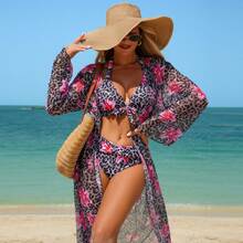 Nuevo conjunto de traje de baño de tres piezas, sexy y a la moda, bikini estampado multicolor popular. - Patrón 10 - Ver 4