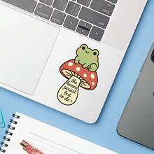 1PC Cute Frog Mushroom Vinyl Sticker, Durable Kawaii Cottagecore Decal With The Horrors Persist But So Do I Quote, Spooky Whimsical Animal Art For Laptop, Water Bottle, Notebook, Journal, Planner, Tumbler And Phone Case - Multicolor - View 5
