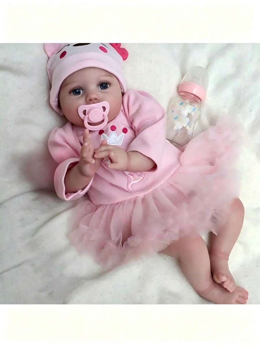 50cm 20 Inch Reborn Baby Dolls Soft Vinyl,3D Painted Skin And Cloth Body For Girls, Realistic Handmade Newborn Bebe Art Toy,Early Childhood Education. - 粉色 - 查看 1