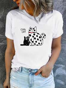 ¡Oferta por tiempo limitado, unidades limitadas,  relámpago! Camisas casuales para mujer, camisetas de poliéster para mujer, camisas elegantes.Camisetas de verano de manga corta con estampado para mujer, a la moda y casuales, lavables a máquina, ajuste cómodo, estampado plano 2D, plano 2D,CoolCat. - Blanco - Ver 9