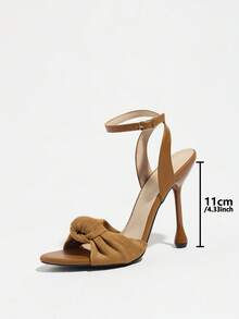 Jin Bei Qi Giày sandal cao gót mũi tròn quai ngang thắt nút gợi cảm dành cho nữ, giày cao gót màu be thời trang thanh lịch phù hợp cho các bữa tiệc. - Màu Khaki - Xem 4