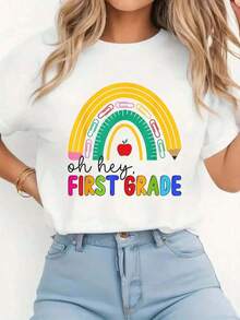 Camiseta 100% Algodón Oh Hey First Grade Rainbow Team para Maestros de Primer Grado, para Hombre y Mujer, Suave, Transpirable, Clásica, a la Moda, para Verano - Blanco - Ver 1