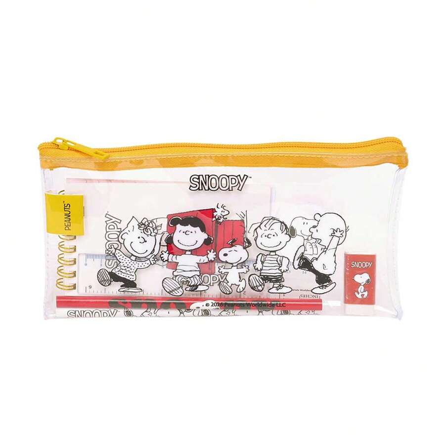 Safta Snoopy 兒童雙層鉛筆盒,附兩個隔層與拉鍊,背面附彈性帶可固定,開學季收納整理盒 - 標準 - 查看 1