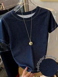 Camiseta de mujer de unicolor, cuello redondo, manga corta, casual, de verano - Multicolor 6 - Ver 1