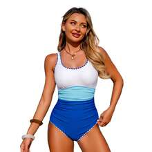 Two-Tone One-Piece Swimsuit 202 New Model Floral Women's Swimsuit - X260301 Blue - View 4